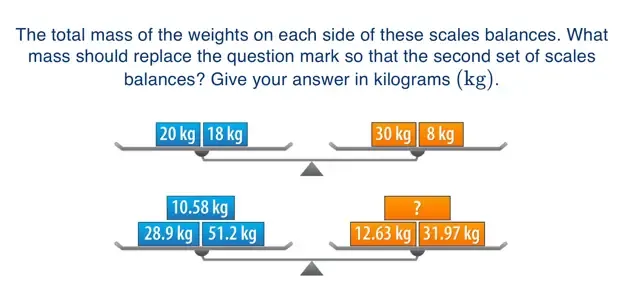 Solved: The total mass of the weights on each side of these scales ...