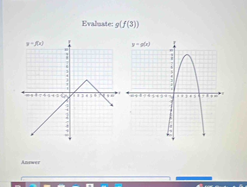 Evaluate: g(f(3))
Answer