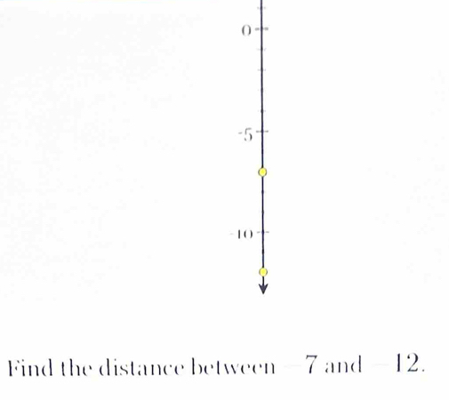 Find the distance between -7 and -12.