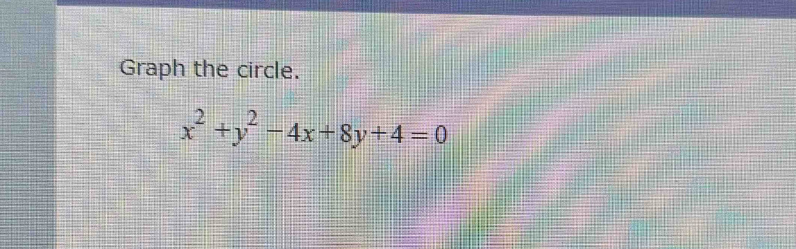 Graph the circle.
x^2+y^2-4x+8y+4=0