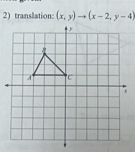 translation: (x,y)to (x-2,y-4)