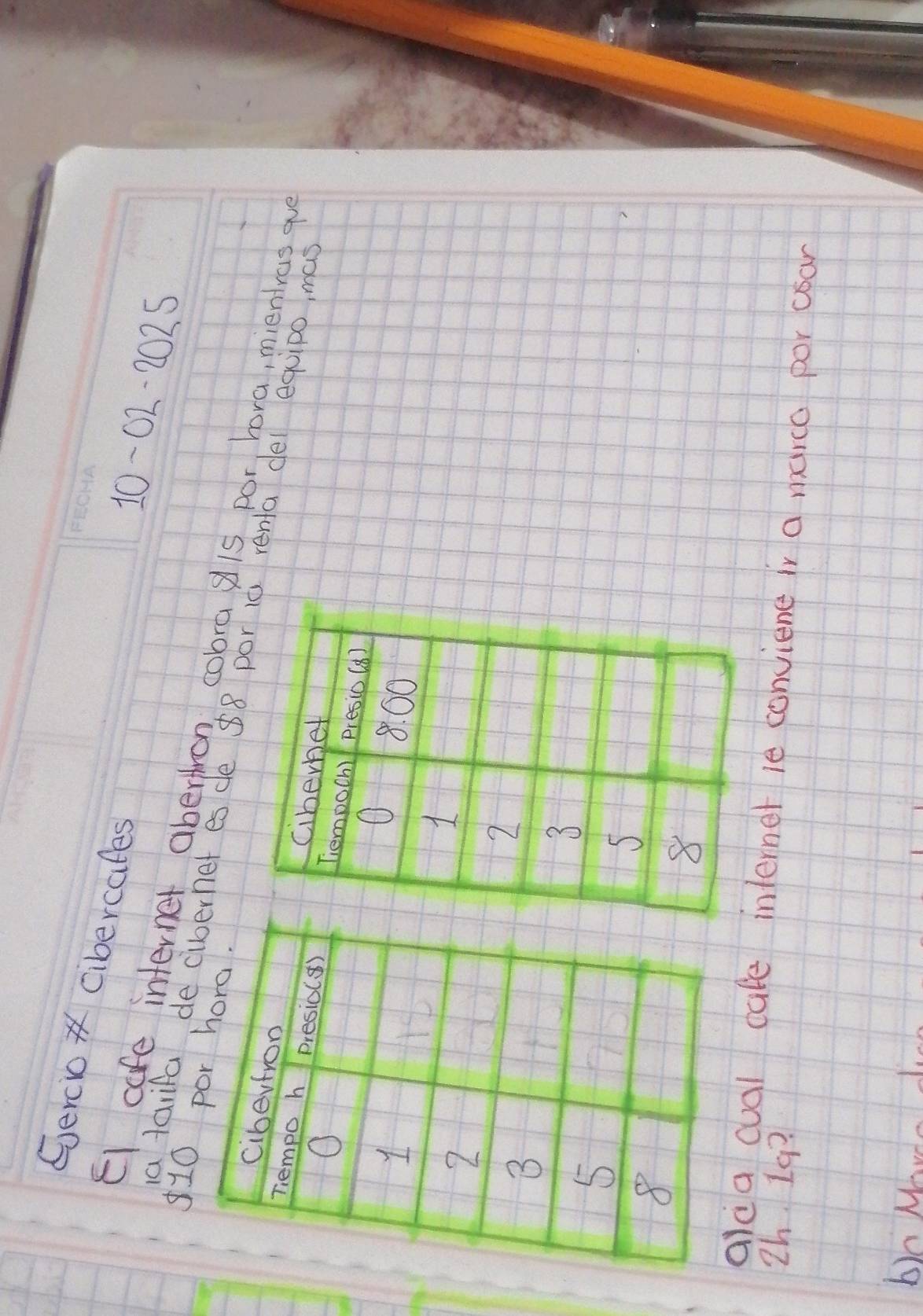 Gercio cibercates 
10-02-2025 
E1 cafe internet abertron cobra gis por hora, mientras qu
10 por 
a tarifa de cibernet es de 88 p ic renta dei equipo, mas 
ald a cual cafe interner ie conviene ir a marco por csar 
Zh. 1g? 
b Move tie