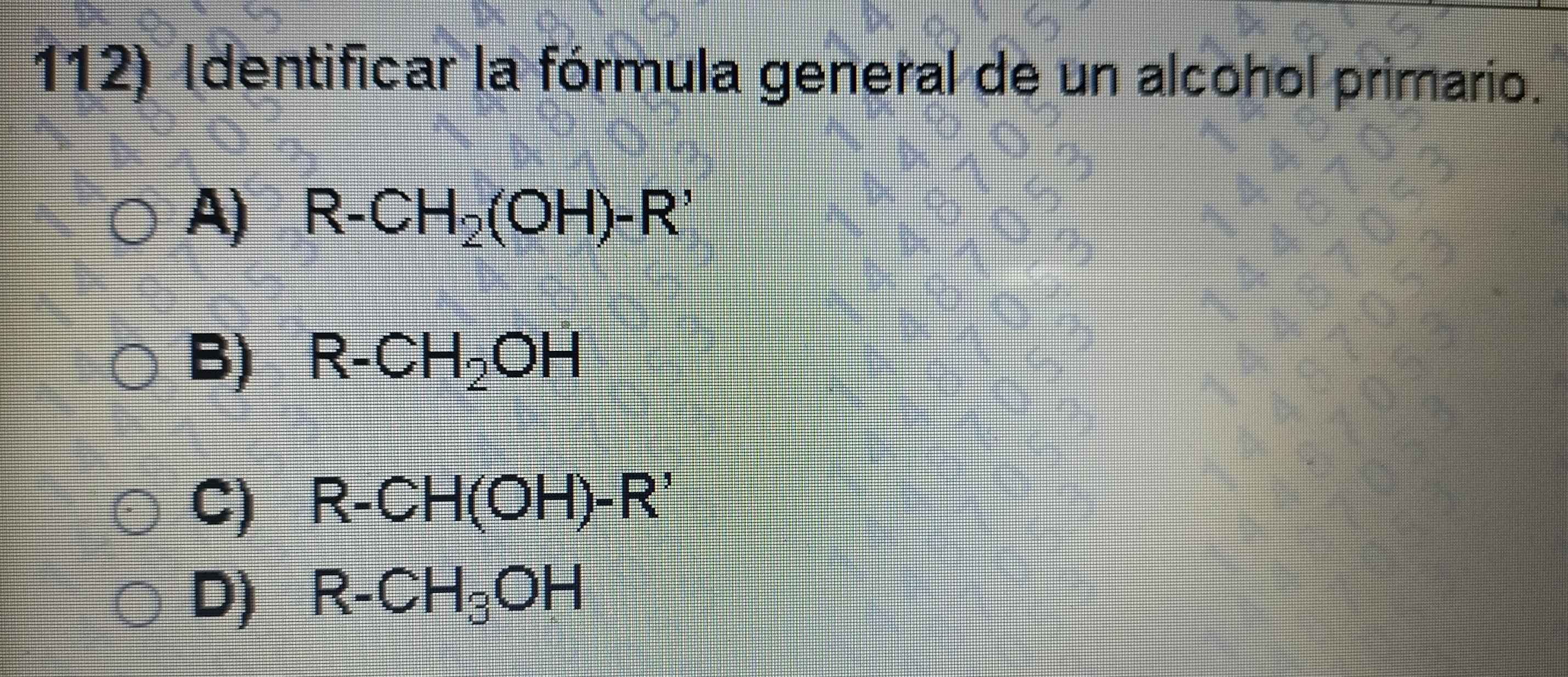 Resuelto:Identificar la fórmula general de un alcohol primario. A) R-CH ...