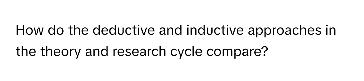 How do the deductive and inductive approaches in the theory and research cycle compare?