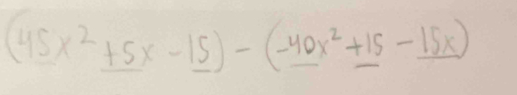 (45x^2+5x-15)-(-40x^2+15-15x)