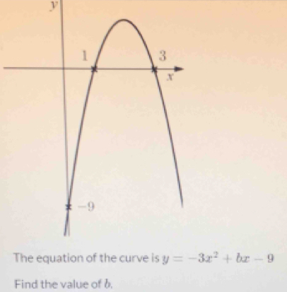 y
y=-3x^2+bx-9
Find the value of 0,