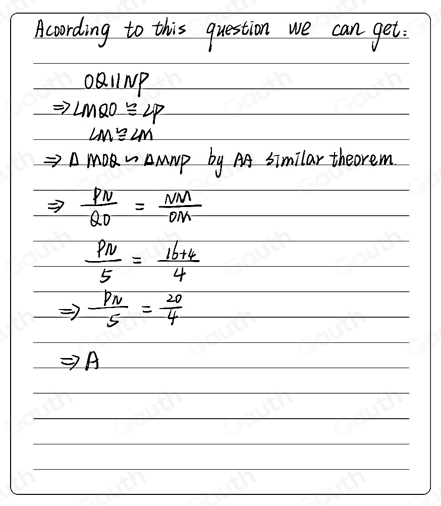 Solved: The figure below shows the triangle PNM. The segment overline ...