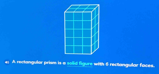 A rectangular prism is a solid figure with 6 rectangular faces.