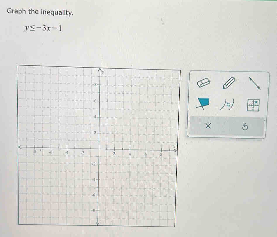 Graph the inequality.
y≤ -3x-1
× f