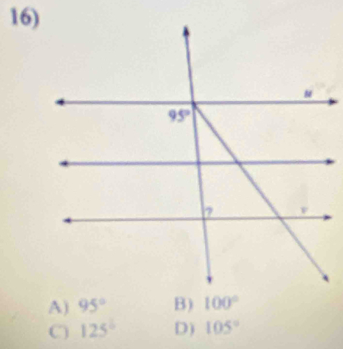 A) 95° 100°
C 125° D) 105°