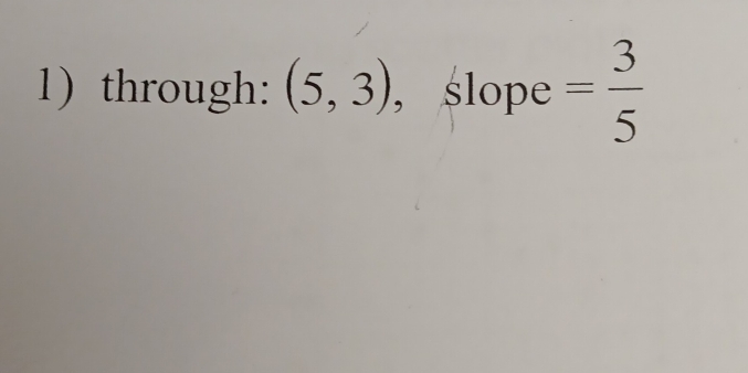 through: (5,3) , slope = 3/5 