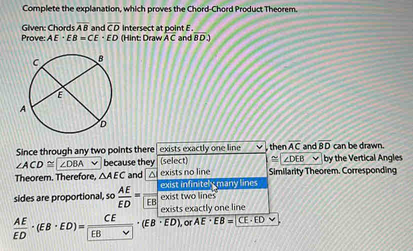 Complete the explanation, which proves the Chord-Chord Product Theorem ...