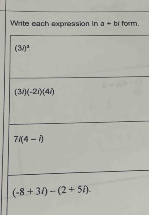 Write each expression in a+bi form.