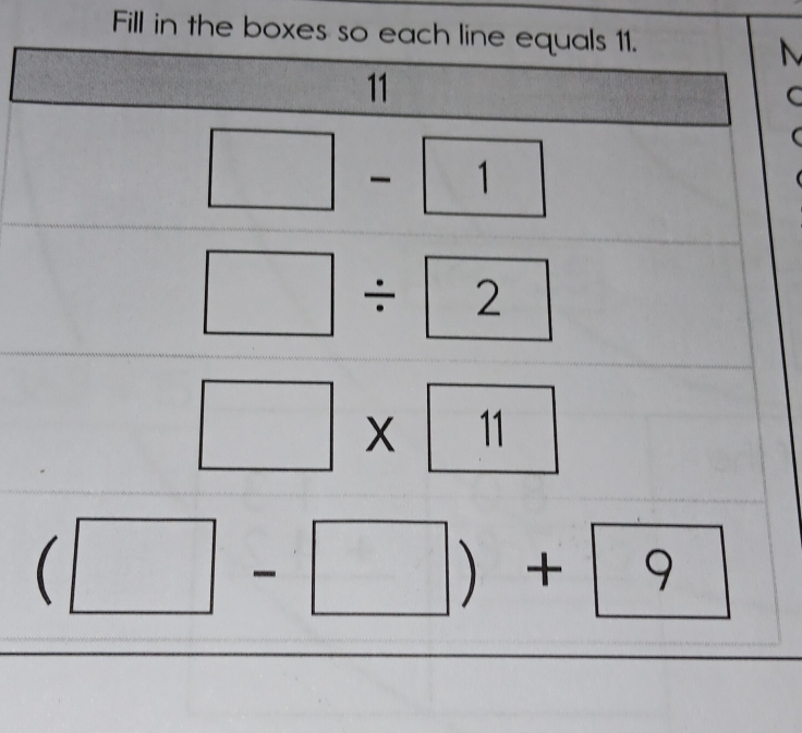 Fill in the boxes so each liM
C