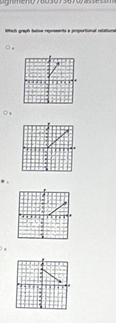 nt7803073890 s m 
Which graph below represents a proportional relations