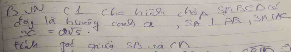 C1: Cho hing choA SABenCd 
day la huusy cou a, SA'⊥ AB SASAC
x=2sqrt(5)
finh got giug sB sacn
overline 0.pow=g