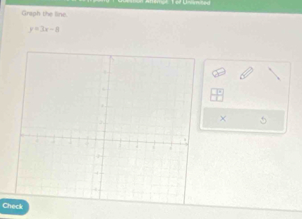 Graph the line.
y=3x-8
× 
Check