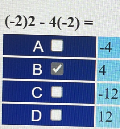 (-2)2-4(-2)=
2