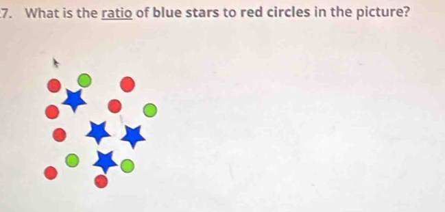 What is the ratio of blue stars to red circles in the picture?