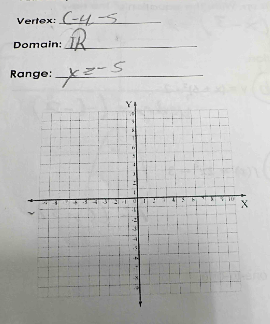 Vertex:_ 
Domain:_ 
Range:_