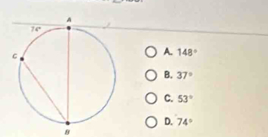 A. 148°
B. 37°
C. 53°
D. 74°
8