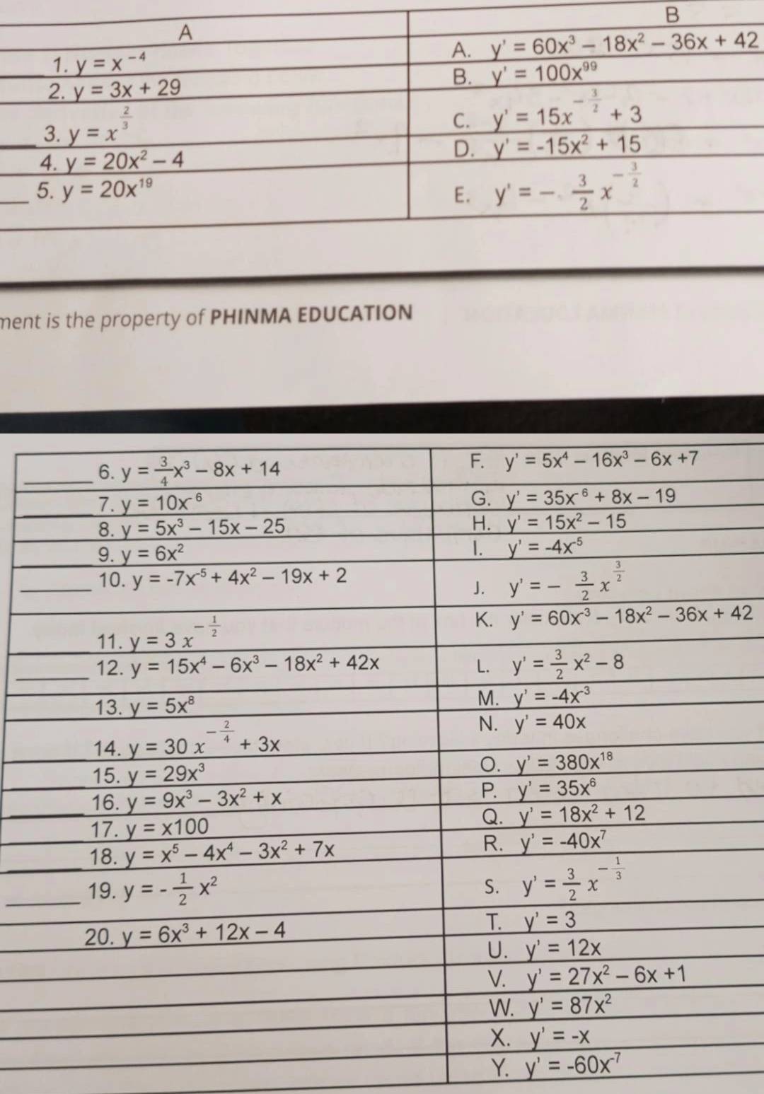 ment is the property of PHINMA EDUCATION
Y. y'=-60x^(-7)