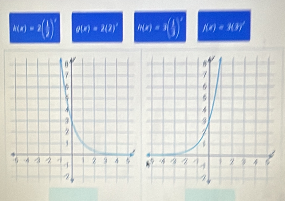 h(x)=2( 1/2 )^x g(x)=2(2)^x h(x)=f( 1/3 )^x f(x)=3(3)'