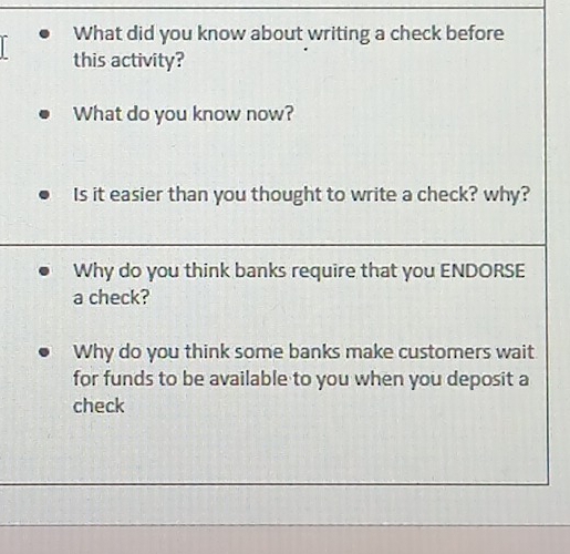 Solved: What did you know about writing a check before this activity ...