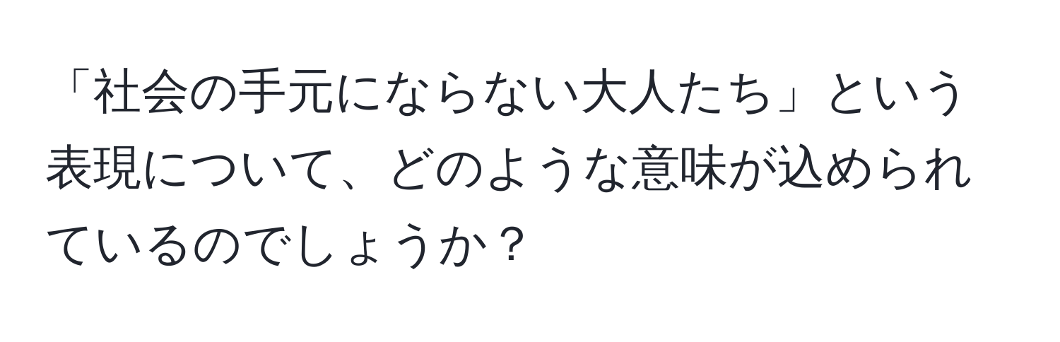 「社会の手元にならない大人たち」という表現について、どのような意味が込められているのでしょうか？