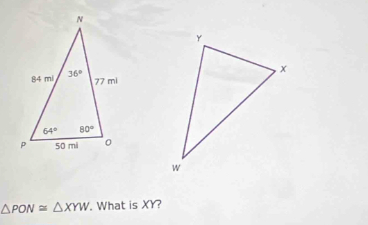 △ PON≌ △ XYW. What is XY?