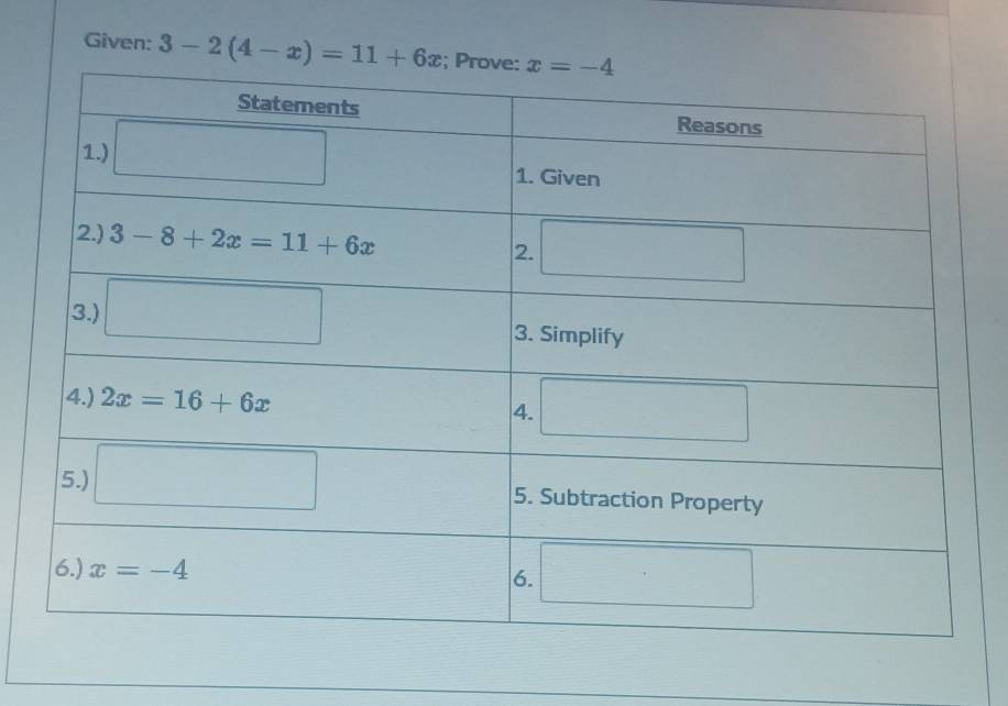 Given: 3-2(4-x)=11+6x