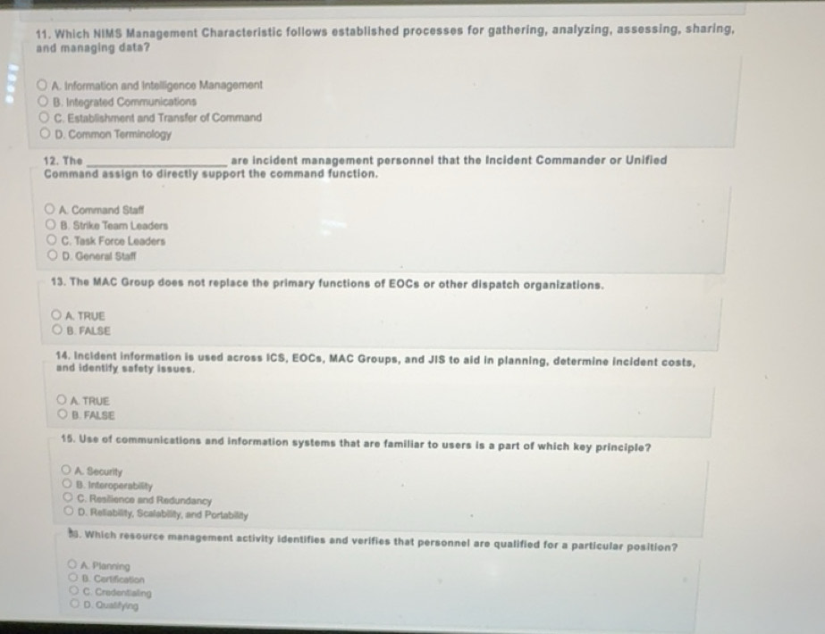 Solved: Which NIMS Management Characteristic follows established ...