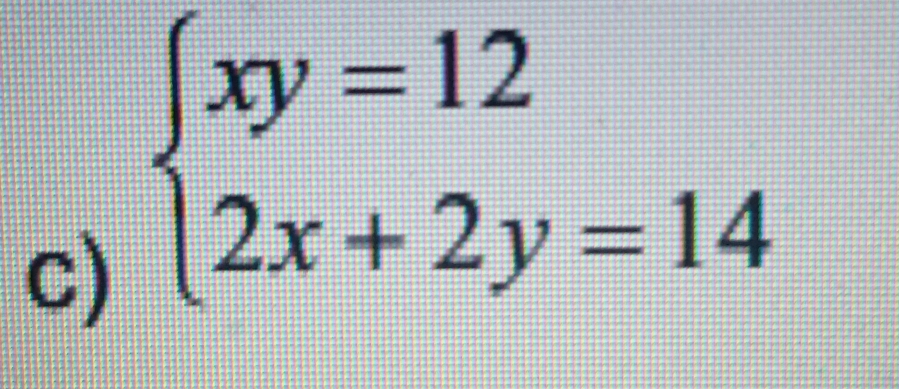 beginarrayl xy=12 2x+2y=14endarray.