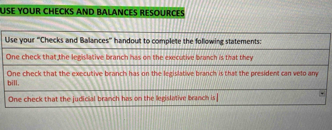 USE YOUR CHECKS AND BALANCES RESOURCES