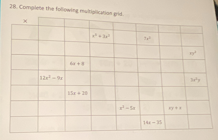 Complete the following multiplicati