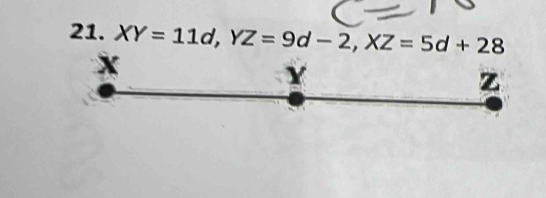 XY=11d, YZ=9d-2, XZ=5d+28
X
Y
z