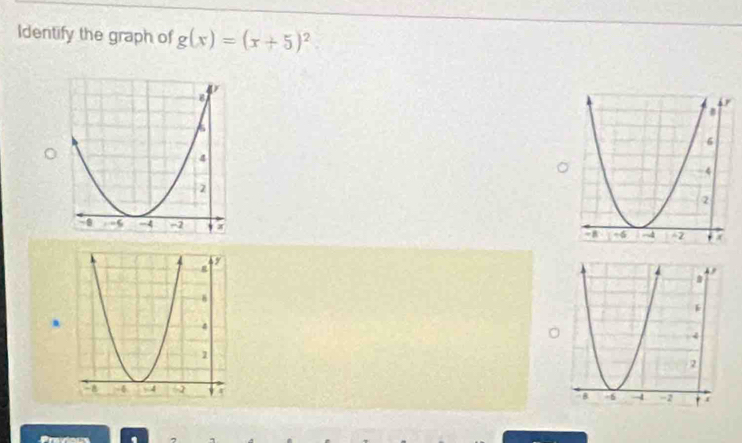 Identify the graph of g(x)=(x+5)^2
。 
. ^