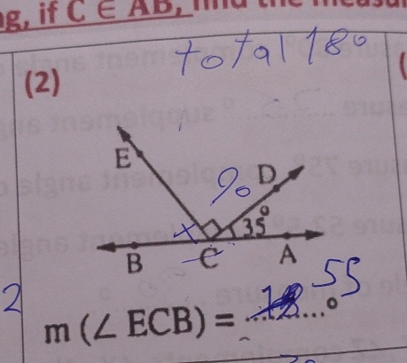 g, if C∈ AB
(2)
m(∠ ECB)= _。