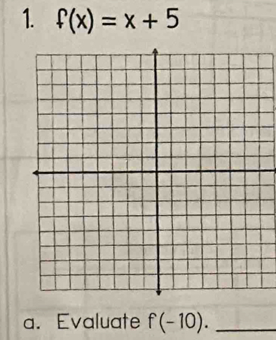 f(x)=x+5
a. Evaluate f(-10). _