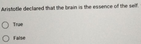 Aristotle declared that the brain is the essence of the self.
True
False