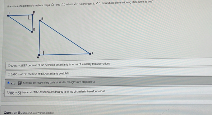 Solved: If a series of rigid transformations maps ∠ F onto ∠ c where ∠ ...
