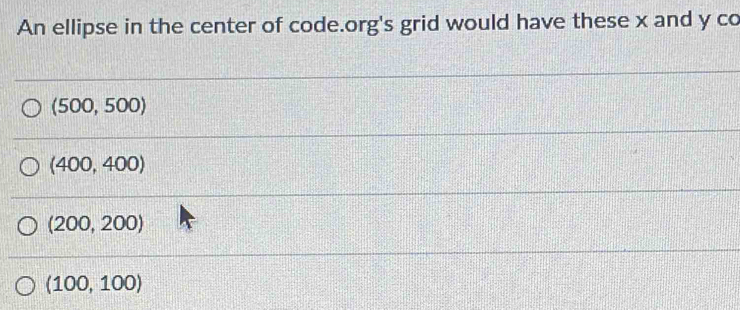 Solved: An ellipse in the center of code.org's grid would have these x ...