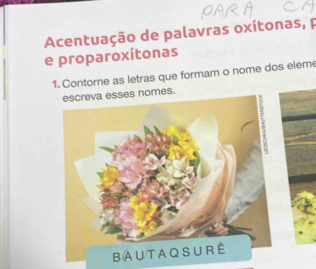 Acentuação de palavras oxítonas, p 
e proparoxítonas 
1. Contorne as letras que formam o nome dos eleme 
omes.