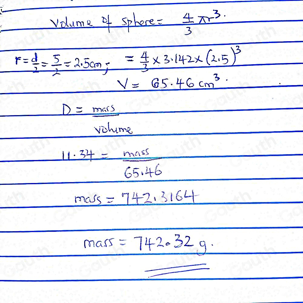 Solved: A spherical ball of lead has a diameter of 5.0 cm. What is the ...