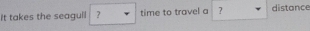 It takes the seagull ? time to travel a ? distance