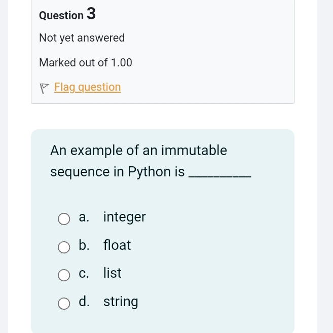 Solved: Not yet answered Marked out of 1.00 Flag question An example of ...