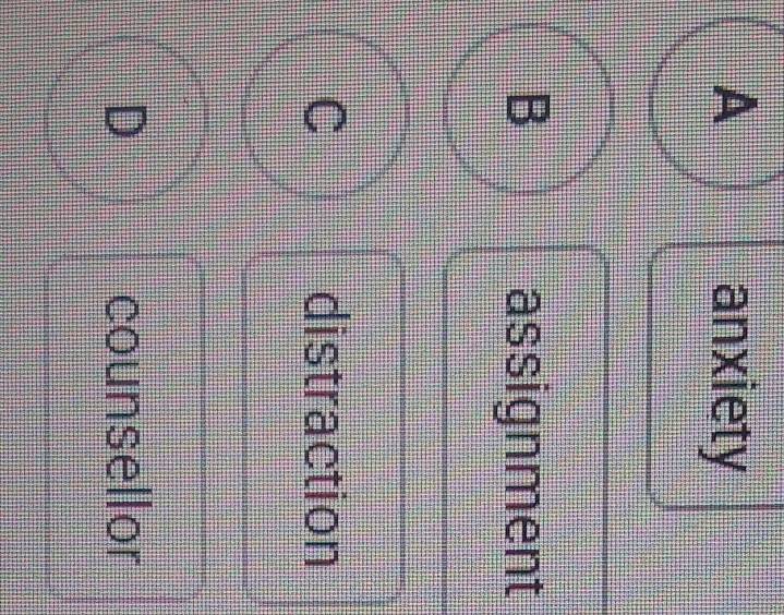 A anxiety
B assignment
C distraction
D counsellor