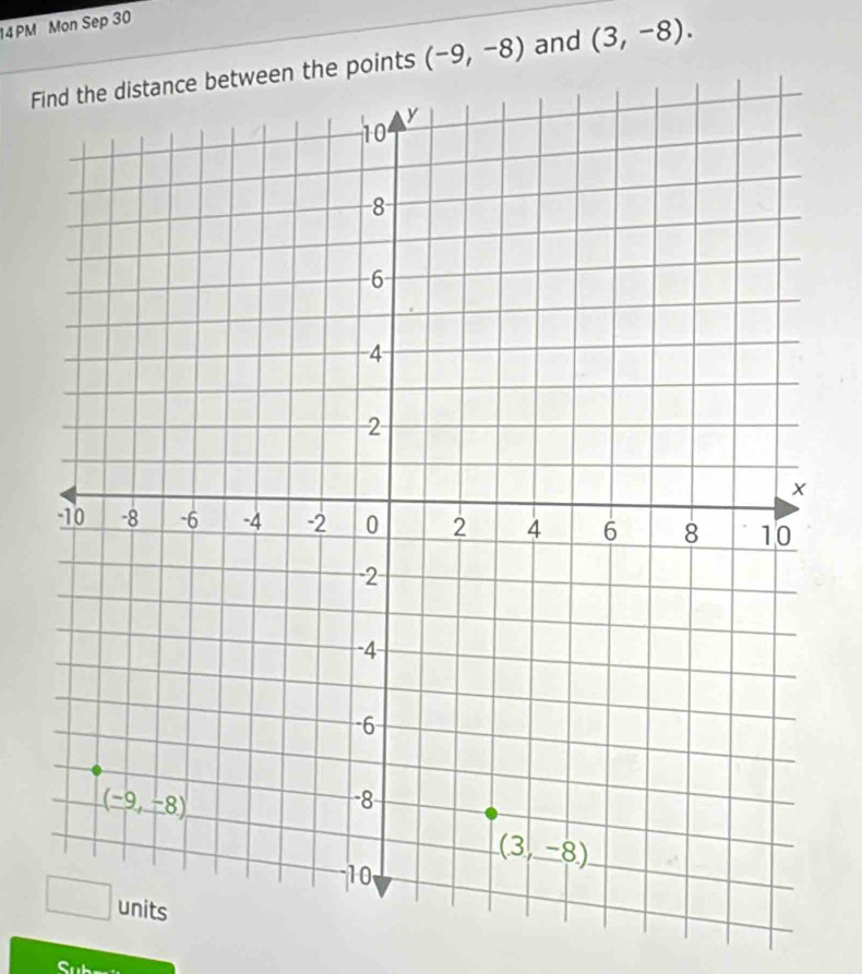 14PM Mon Sep 30
Fthe points (-9,-8) and (3,-8).