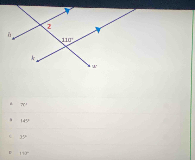 A 70°
B 145°
C 35°
D 110°