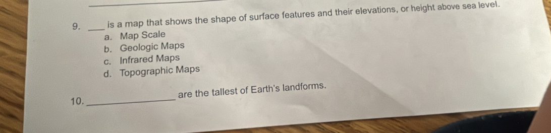 Solved: is a map that shows the shape of surface features and their ...